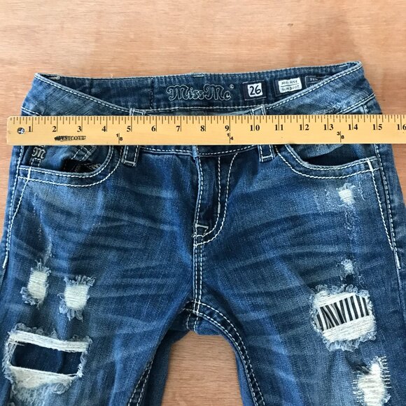 Miss Me Slim Bootcut Jeans Women 26 Blue Mid Rise Zebra Print Distressed Preppy - Picture 9 of 15